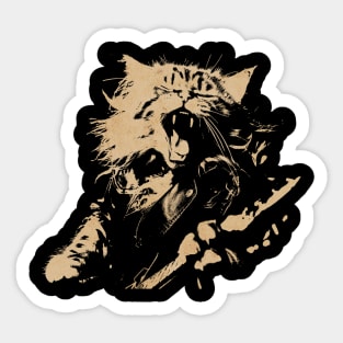 Maine Coon Cat Playing Guitar Vintage 90s Style Rock Sticker